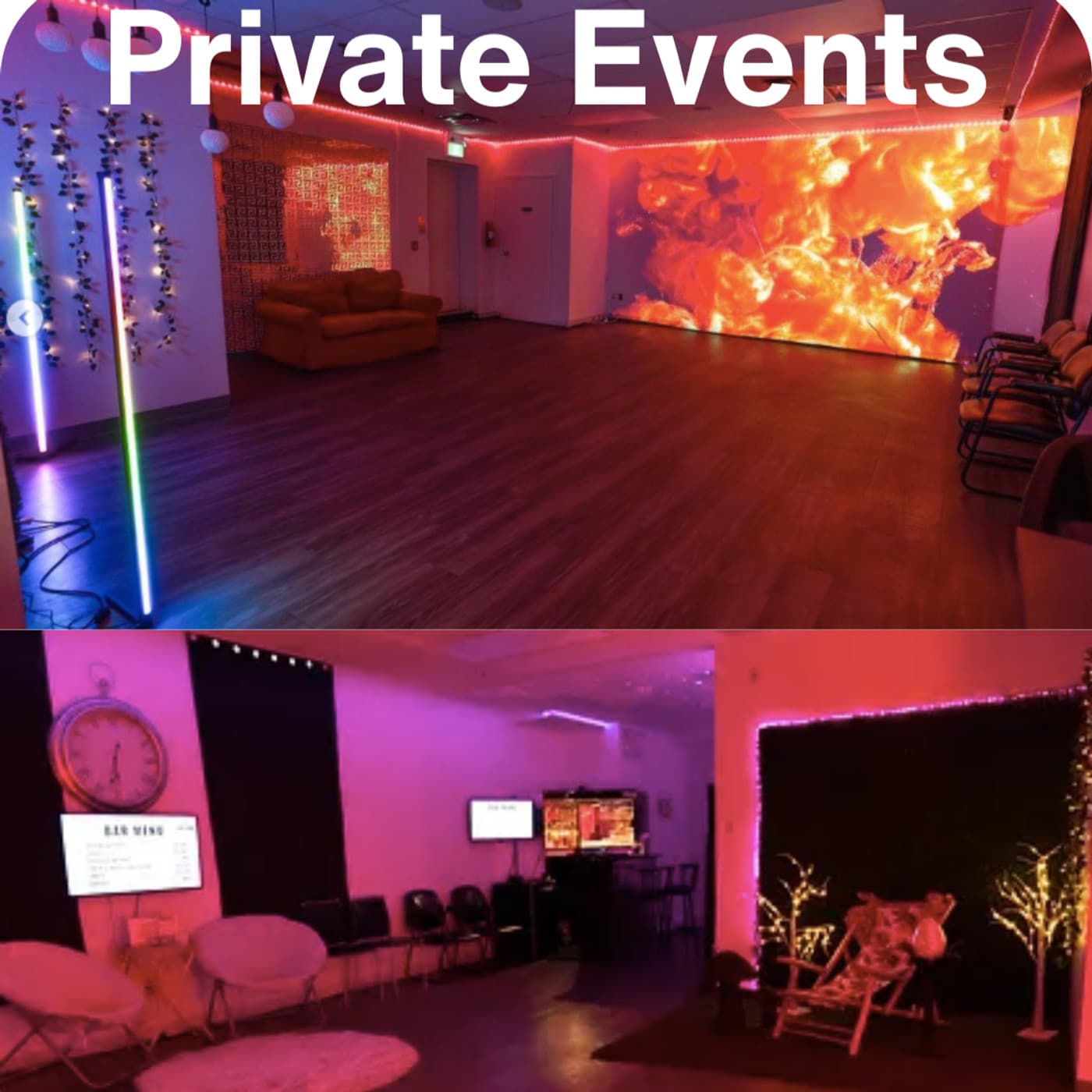 Private events configuration — Versace wall, velvet seating